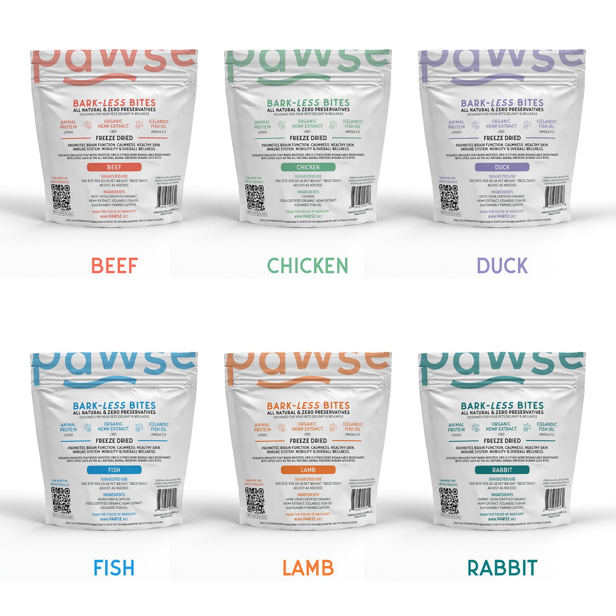 Trial size. Six packages protein bites. 5 mg CBD per bite. For all pets